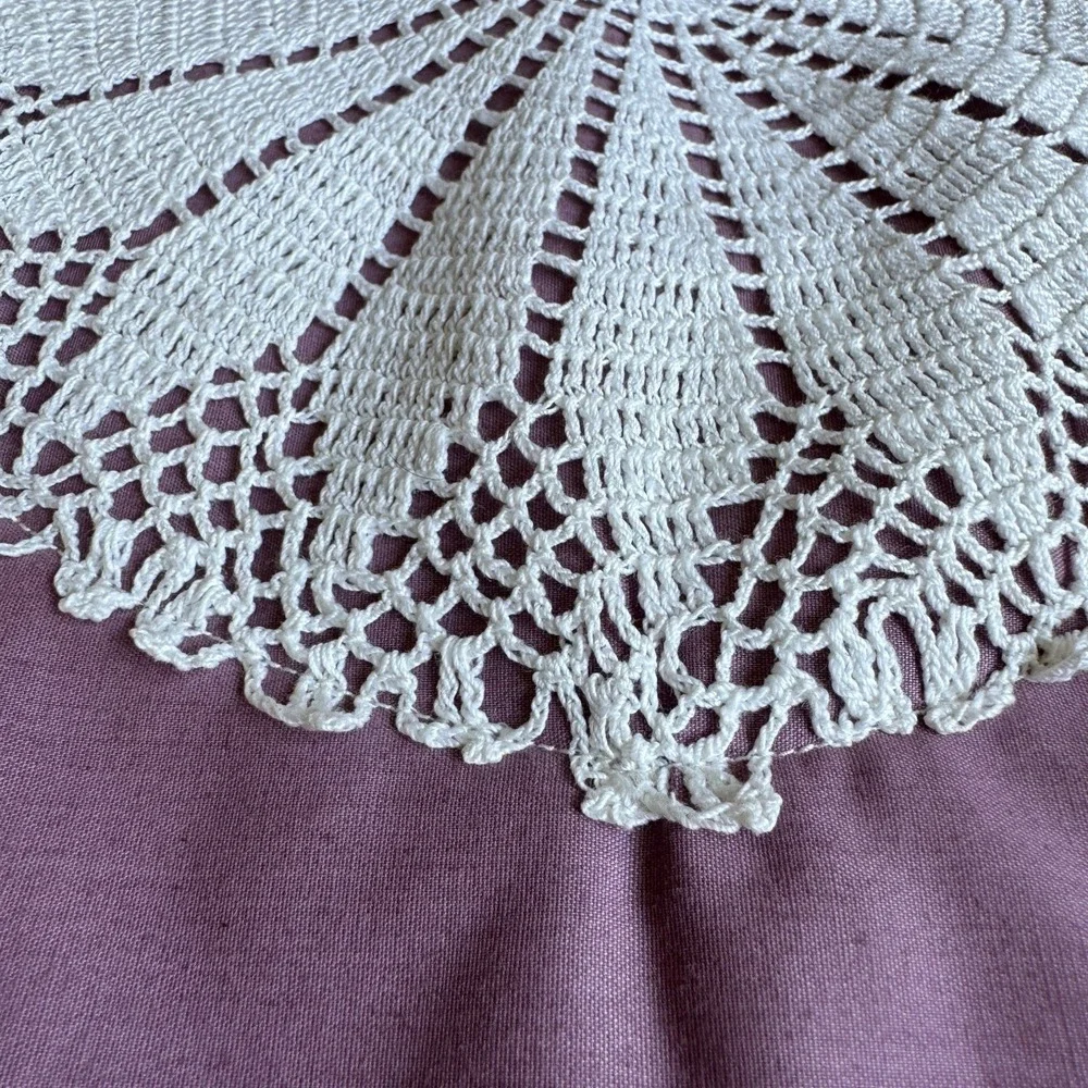 Handmade Mauve Purple Crochet Lace Doily Throw Pillow Covers Set of 2 Envelope